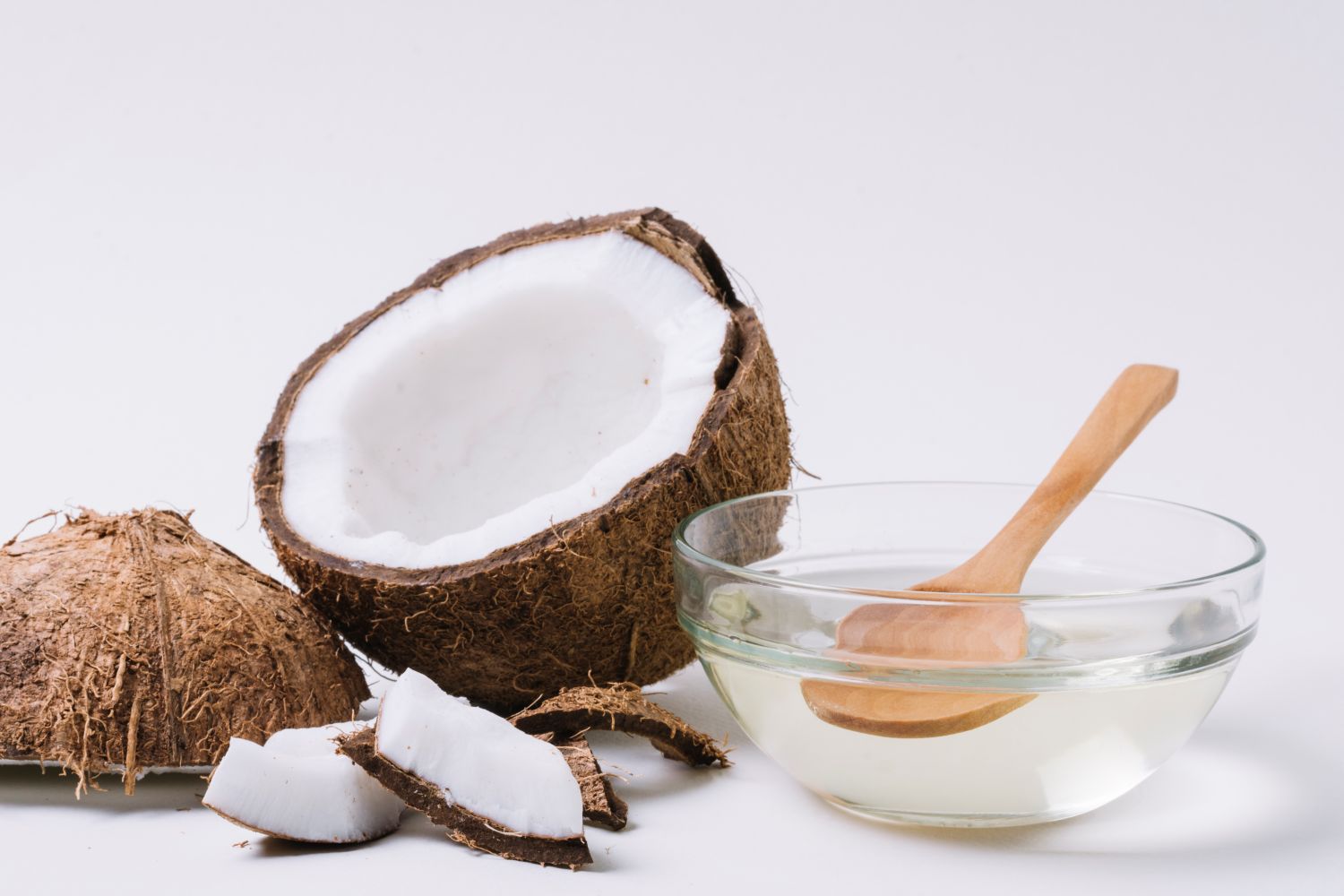 close up of coconut and coconut oil